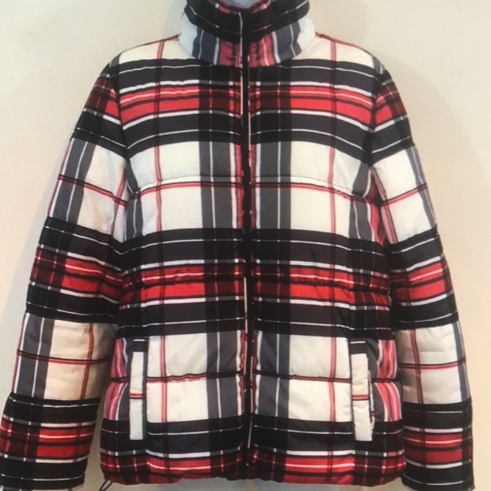 Maurices plaid full front zip puffer jacket coat